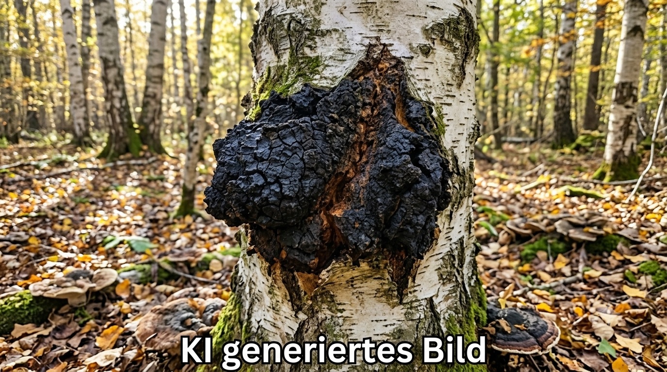 Schiefer Schillerporling - Bild exemplarisch, KI genriert. Markant ist die schwarze, kohleartige Kruste.